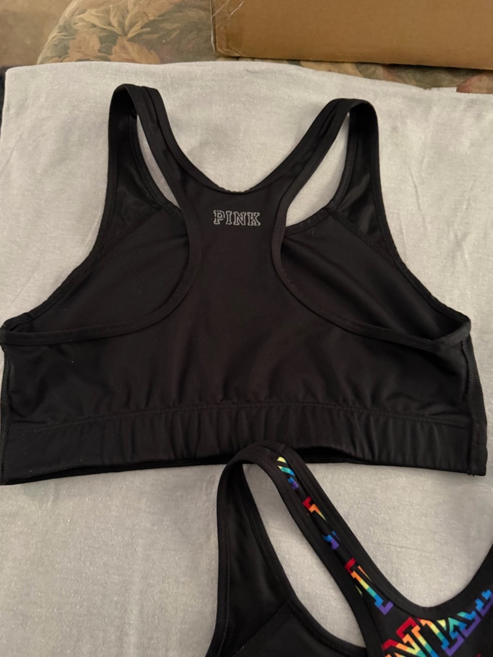 PINK Victoria Secret Black Sports Bra & PINK Victoria Secret Rainbow Sports Bra - Picture 3 of 6